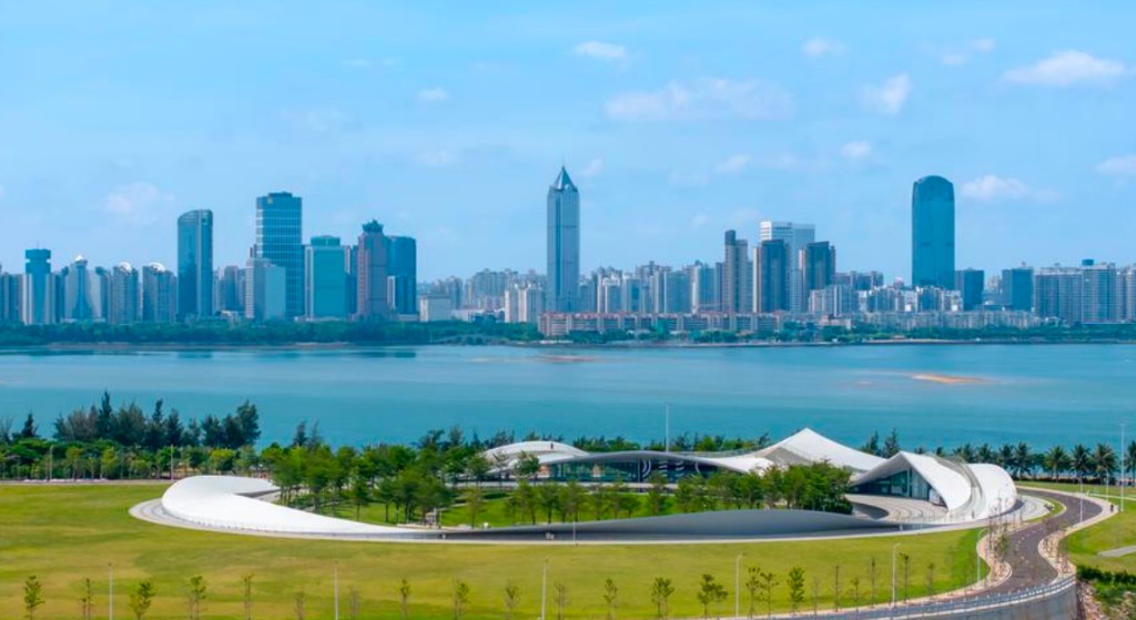 Hainan coastal city skyline and free trade port area